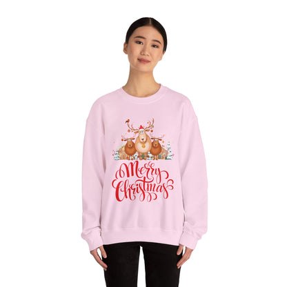 Merry Christmas Sweatshirt, Cozy Holiday Crewneck, Festive Gift for Him/Her, Winter Apparel, Reindeer Design