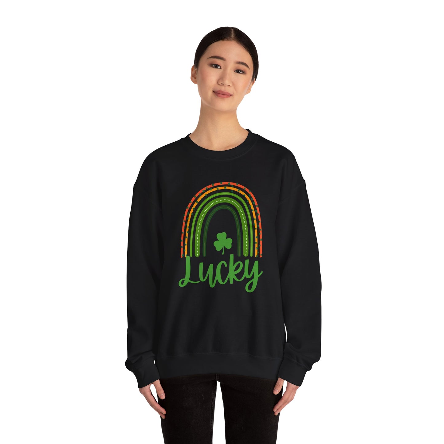 Lucky St Patrick's Day Crewneck Sweatshirt, Unisex Sweatshirt, Rainbow Sweatshirt, Green & White Sweatshirt, Holiday Gift