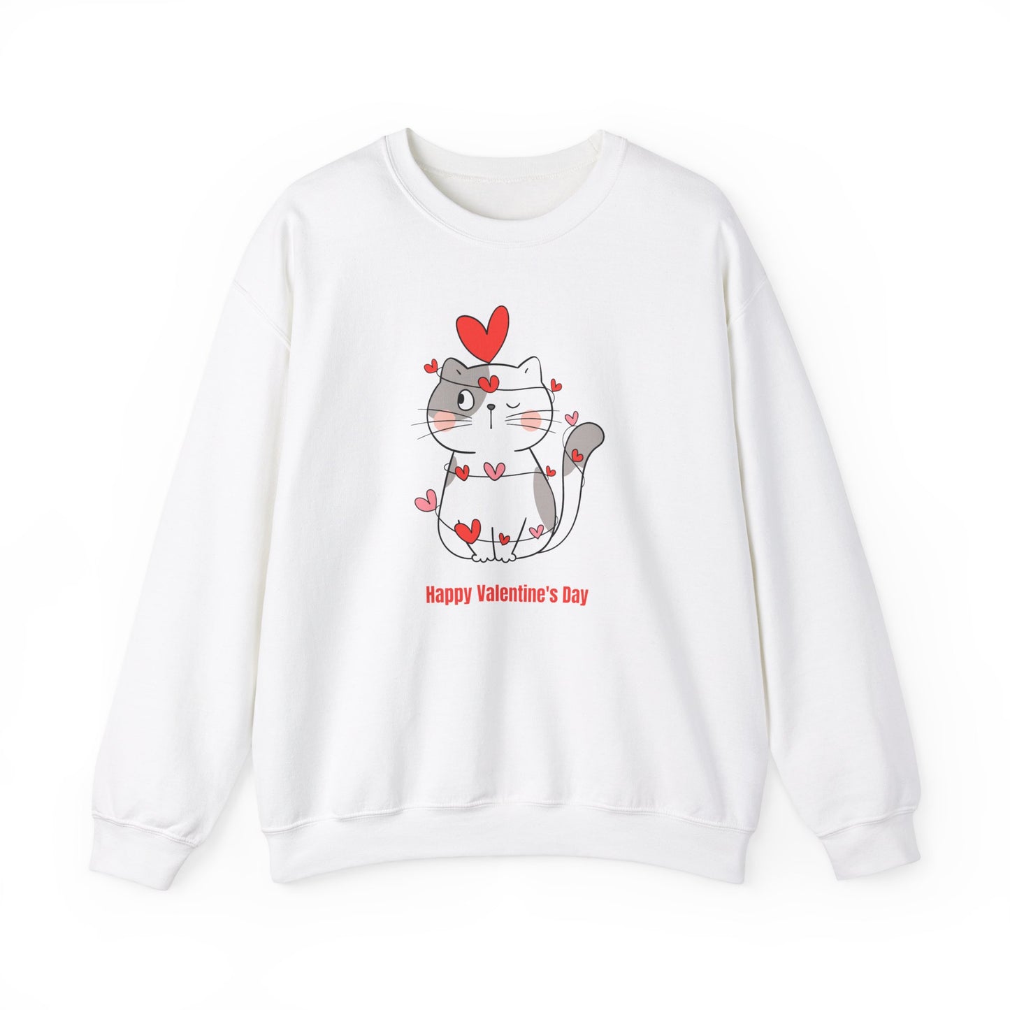 Cute Cat Valentine's Day Crewneck Sweatshirt, Cozy Unisex Sweatshirt, Cat Lover Gift, Valentine's Day Apparel, Everyday Comfort Wear