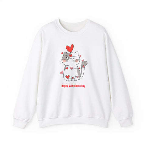 Cute Cat Valentine's Day Crewneck Sweatshirt, Cozy Unisex Sweatshirt, Cat Lover Gift, Valentine's Day Apparel, Everyday Comfort Wear