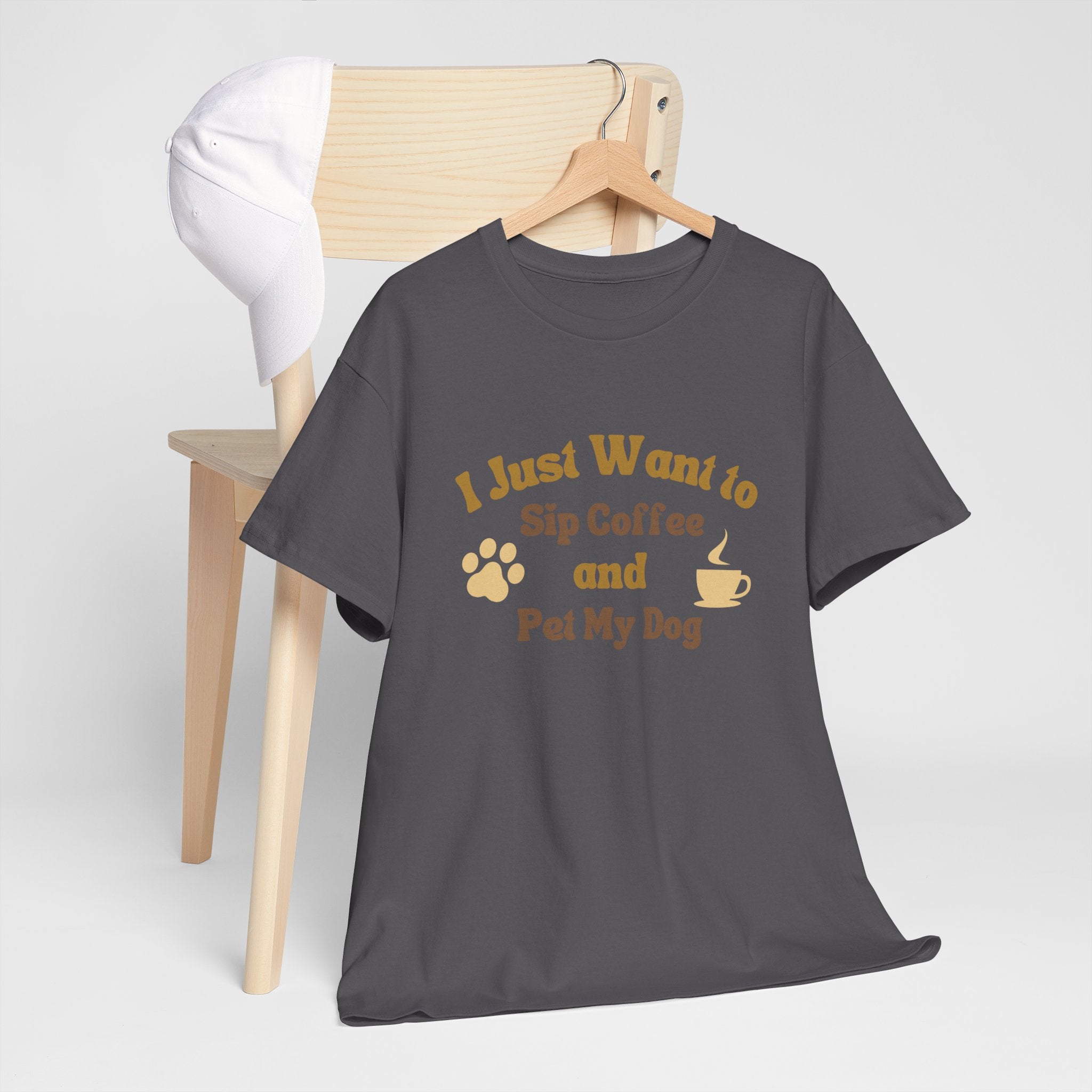 I Just Want to Sip Coffee and Pet My Dog Unisex Heavy Cotton Tee, Funny Dog Lover Shirt, Gift for Dog Owners, Coffee Lovers Tee, Casual