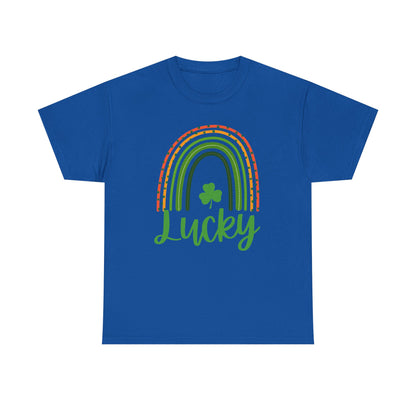 Lucky Rainbow Unisex Heavy Cotton Tee, St Patrick's Day Shirt, Gift for Friends, Everyday Tee, Casual Wear, Feel Good Fashion