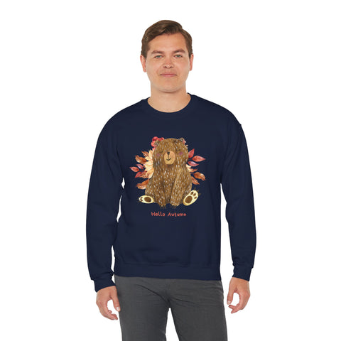 Cozy Bear Sweatshirt for Autumn, Unisex Crewneck with Fall Vibes, Ideal for Thanksgiving, Casual Wear