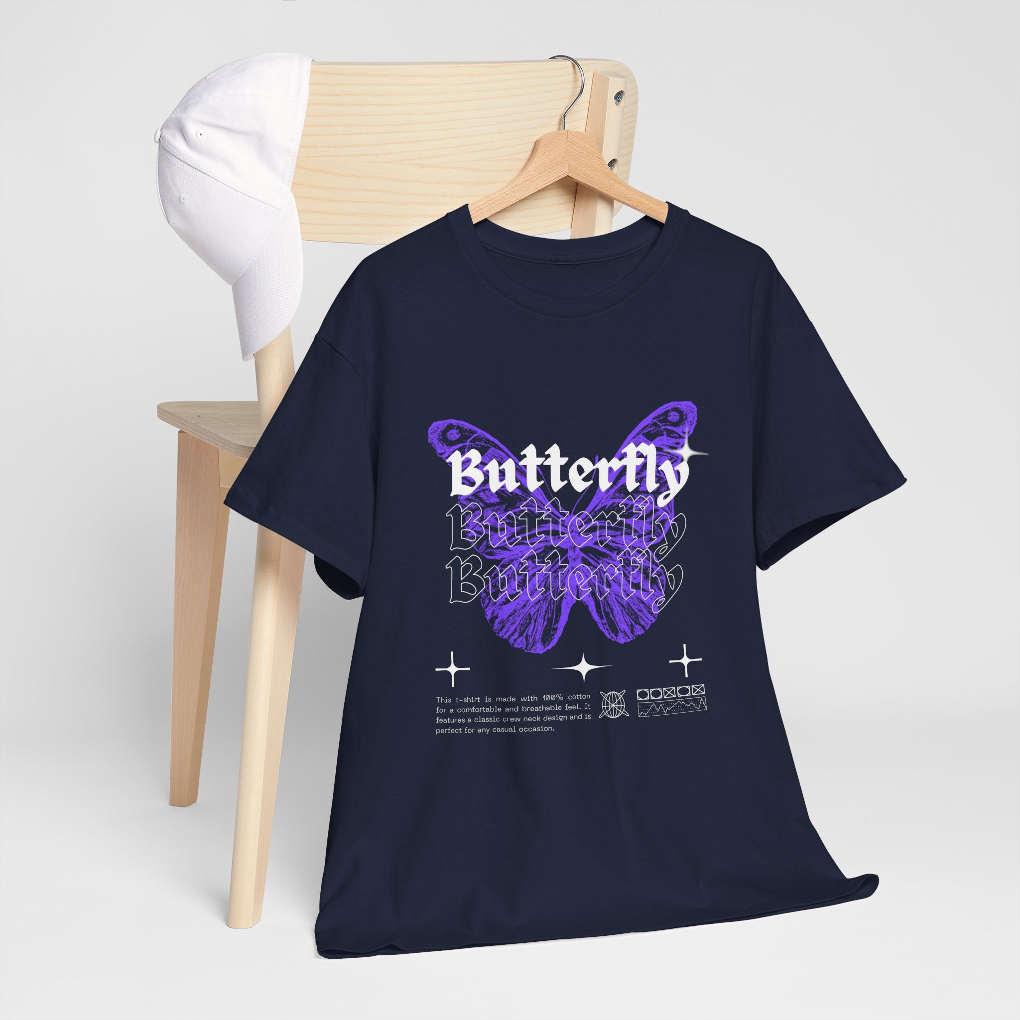 Butterfly Graphic Tee - Unisex Heavy Cotton T-Shirt, Nature Lover Gift, Casual Streetwear, Trendy Outfit, Spring Fashion