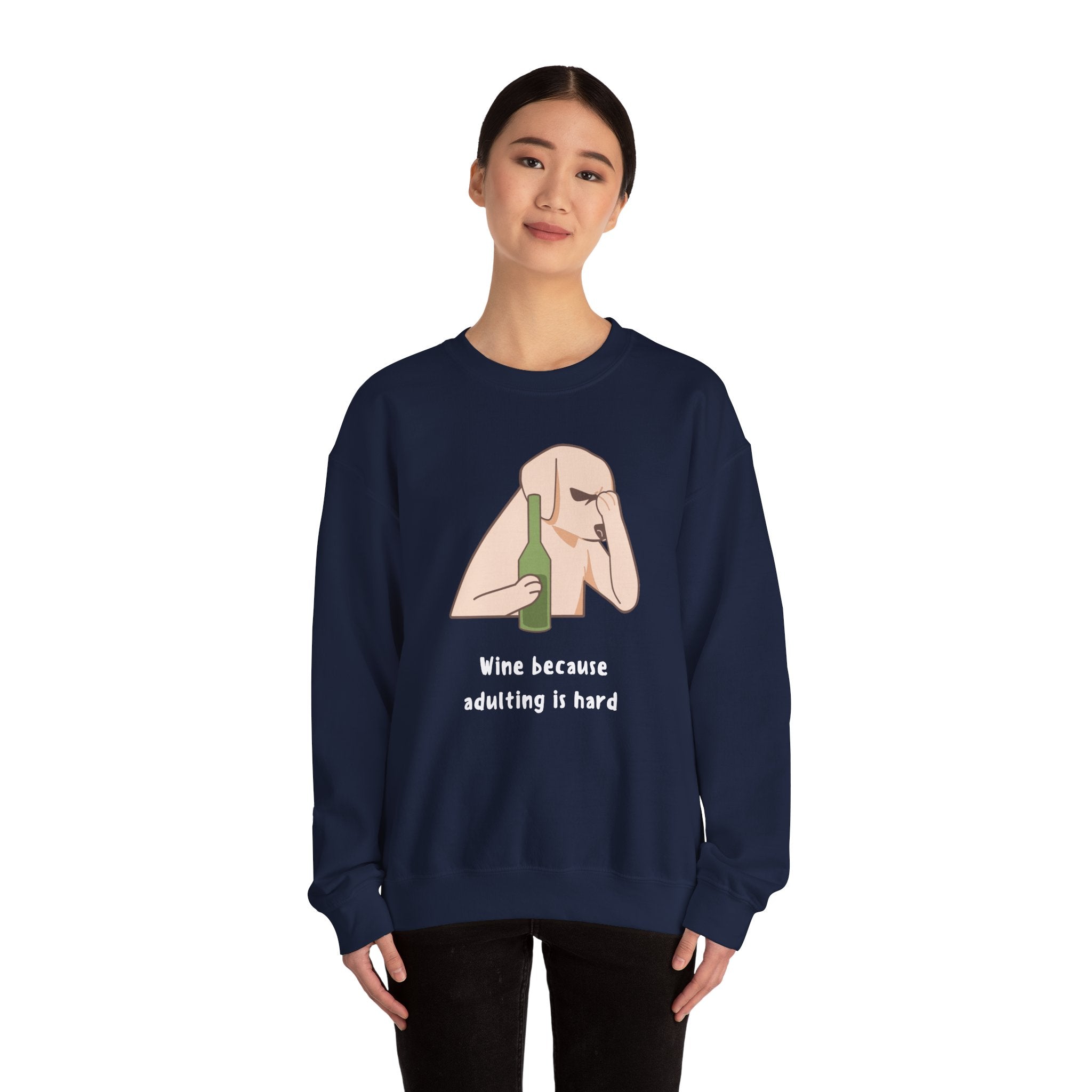 Funny Dog Sweatshirt - "Wine because adulting is hard" - Gift for Dog Lovers, Humorous Apparel, Cozy Unisex Sweatshirt