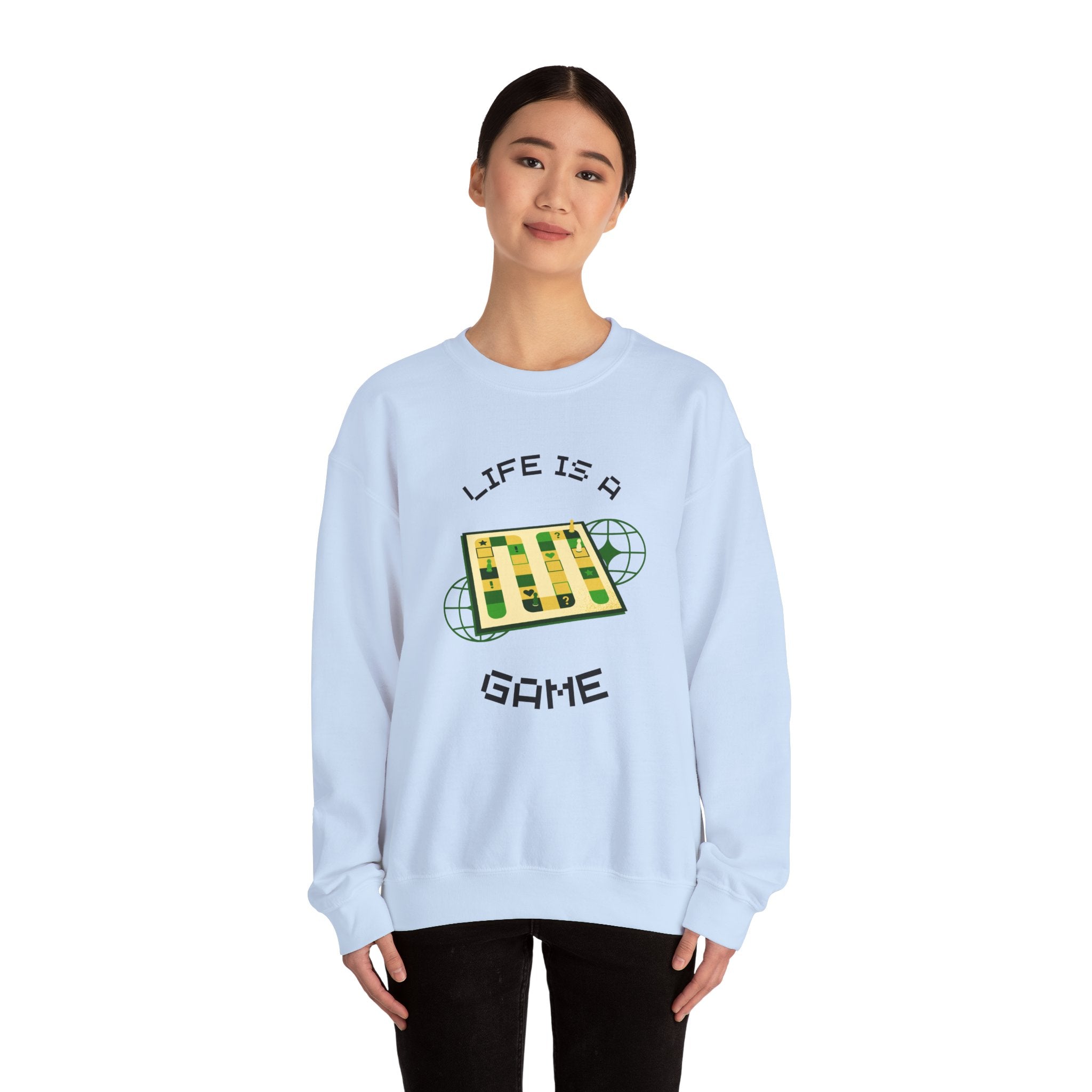 Game Board Life Is a Game Crewneck Sweatshirt, Casual Fun Gaming Sweatshirt