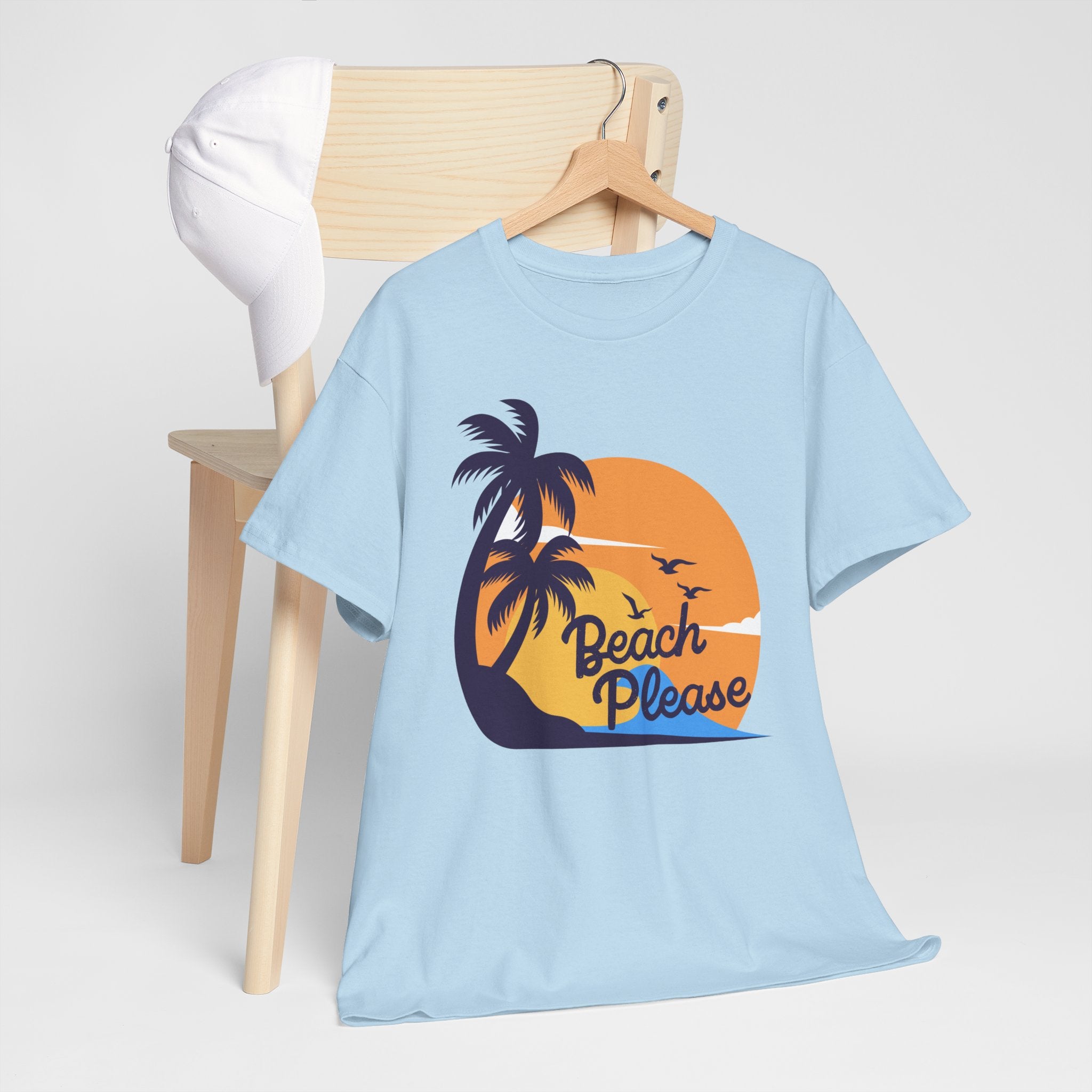 Beach Please Unisex Heavy Cotton Tee - Relaxed Summer Vibe, Perfect for Vacations, Beach Days, Casual Outfits, Gift for Beach Lovers