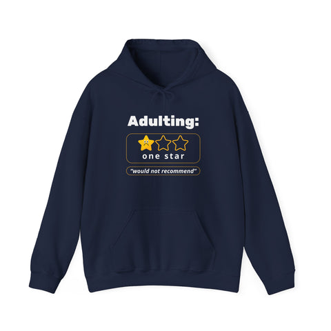 Funny Adulting Sweatshirt: Dark Humor Hoodie for Graduates, Gift for Birthdays, Minimalist Style, Review Themed Apparel