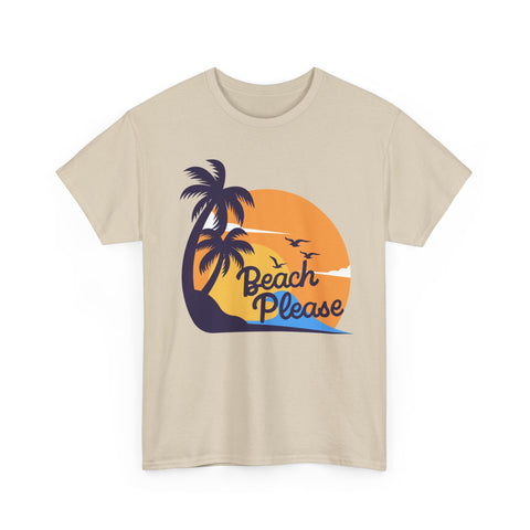 Beach Please Unisex Heavy Cotton Tee - Relaxed Summer Vibe, Perfect for Vacations, Beach Days, Casual Outfits, Gift for Beach Lovers