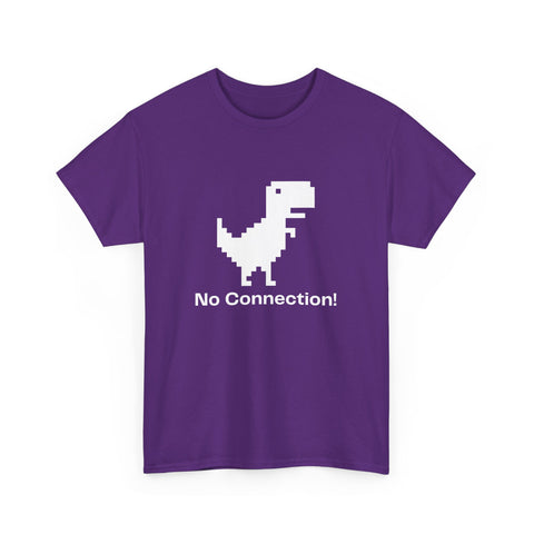 Funny Dinosaur Tee, No Connection! T-Shirt, Unisex Heavy Cotton Tee, Gift for Gamers, Quirky Casual Wear, Internet Humor Shirt