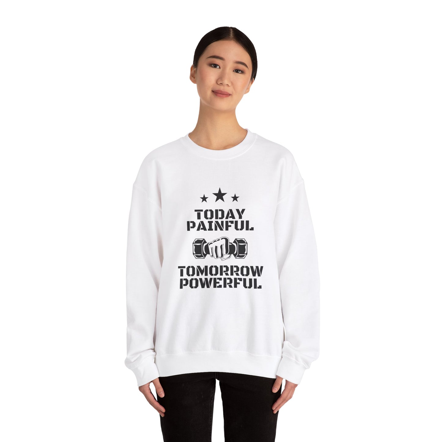 Motivational Gym Sweatshirt - Today Painful Tomorrow Powerful, Fitness Gift, Workout Apparel, Unisex Crewneck