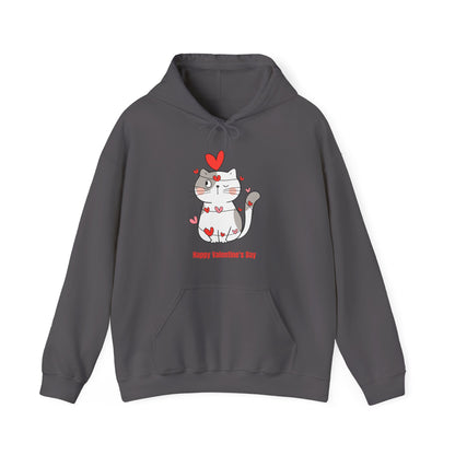 Cute Cat Valentine's Day Hoodie, Unisex Sweatshirt for Pet Lovers, Cozy Gift, Valentine's Day Apparel, Cat Lover Hoodie, Heart Design