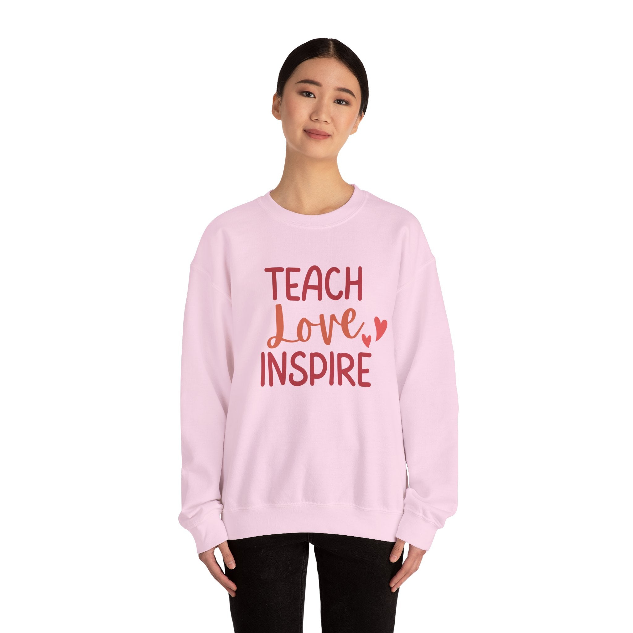 Teach Love Inspire Crewneck Sweatshirt, Cozy Teacher Gift, Motivational Sweatshirt for Educators, Inspirational Apparel, Valentine's Day