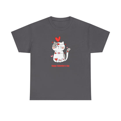 Valentine's Day Cat Tee Unisex Cotton T-Shirt for Pet Lovers Gifts for Her Cute Animal Graphic Shirt Valentine's Day