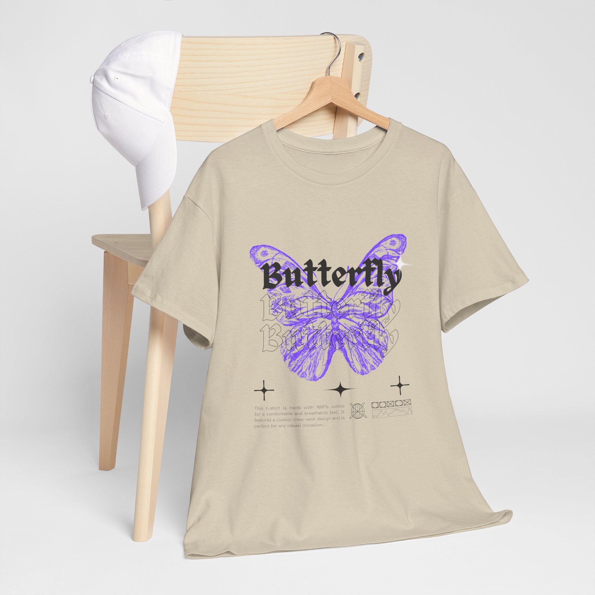Butterfly Graphic Tee - Unisex Heavy Cotton T-Shirt, Nature Lover Gift, Casual Streetwear, Trendy Outfit, Spring Fashion