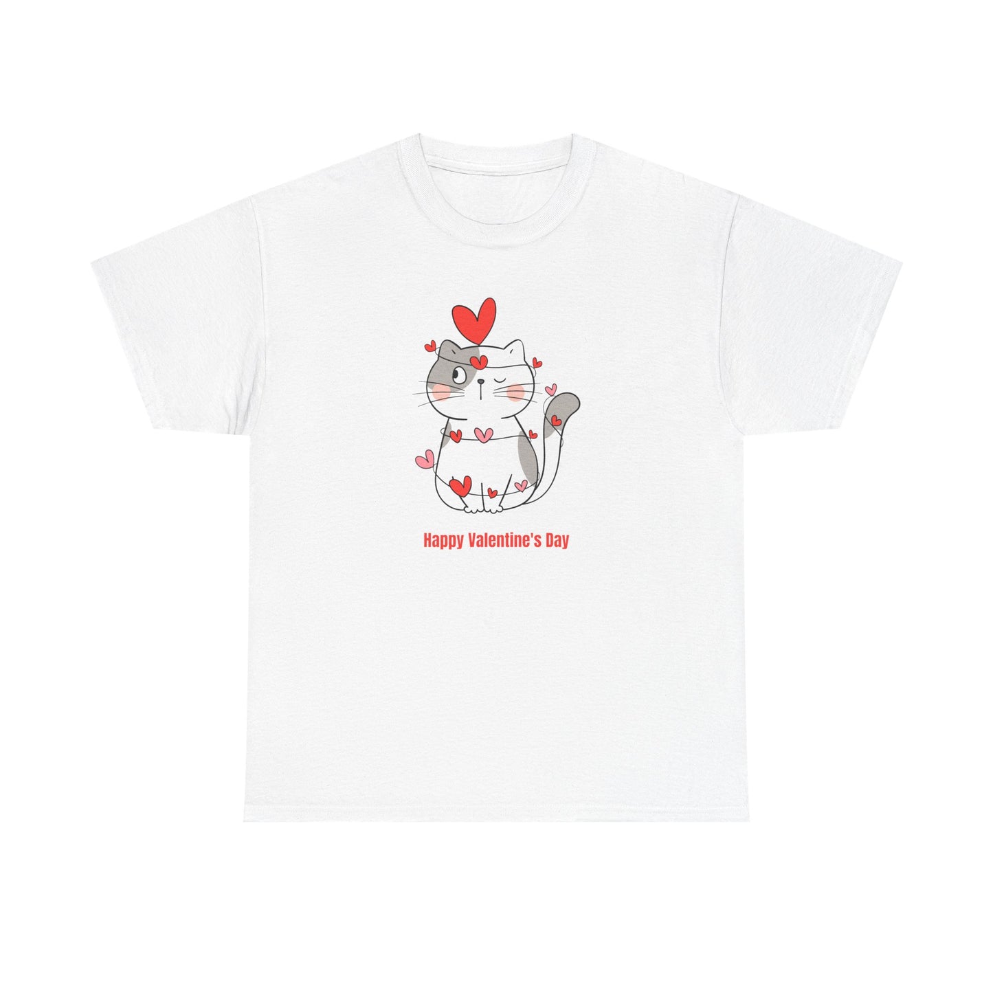 Valentine's Day Cat Tee Unisex Cotton T-Shirt for Pet Lovers Gifts for Her Cute Animal Graphic Shirt Valentine's Day