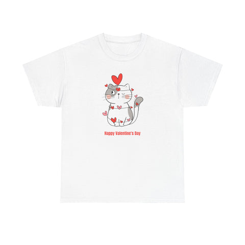 Valentine's Day Cat Tee Unisex Cotton T-Shirt for Pet Lovers Gifts for Her Cute Animal Graphic Shirt Valentine's Day