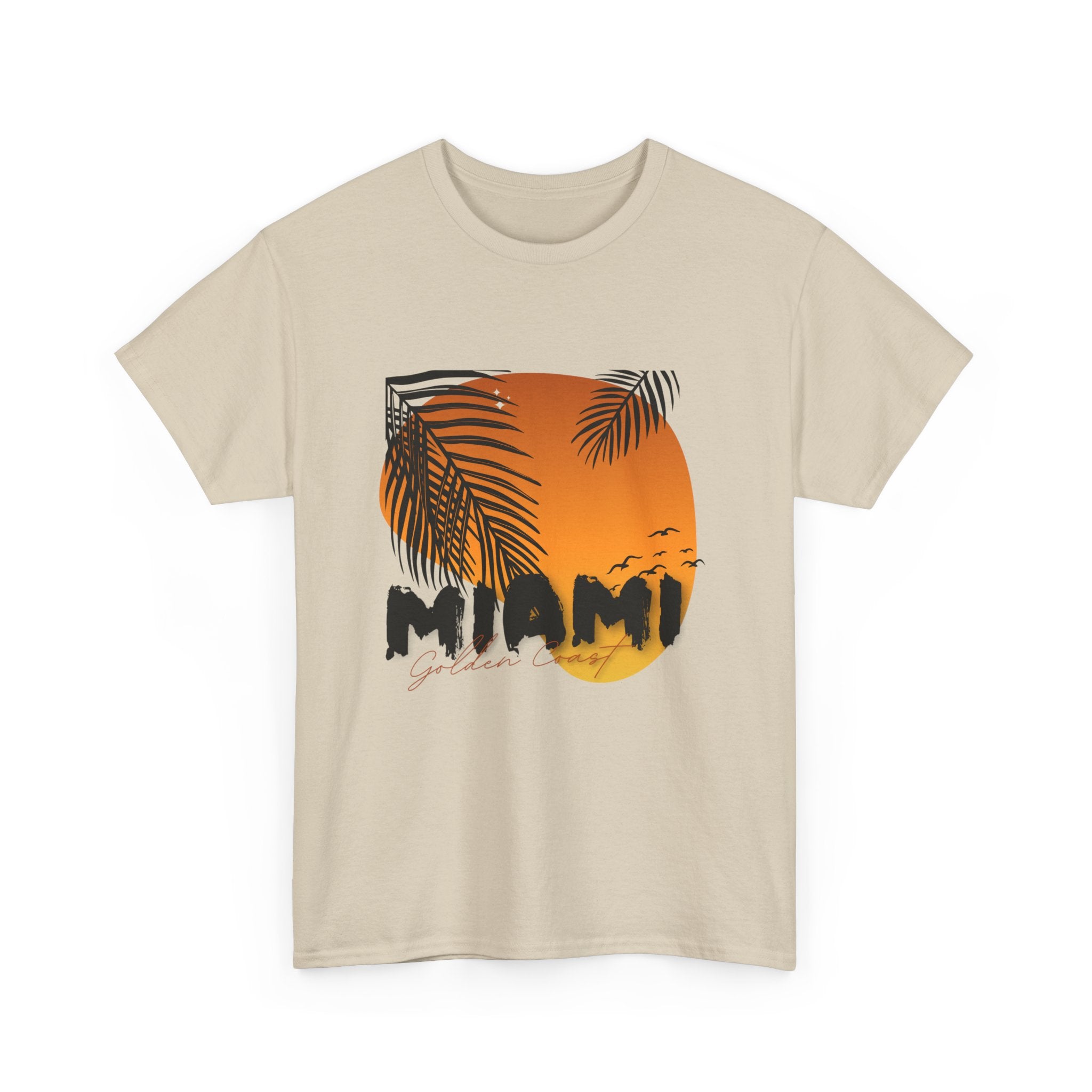 Miami Sunset Unisex Heavy Cotton Tee | Casual Summer T-Shirt, Relaxed Fit Shirt