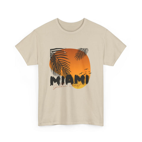 Miami Sunset Unisex Heavy Cotton Tee | Casual Summer T-Shirt, Relaxed Fit Shirt