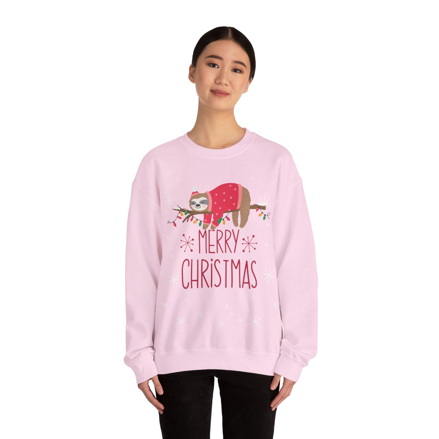 Merry Christmas Sloth Crewneck Sweatshirt | Cozy Holiday Gift, Unisex Sweater, Snug Winter Wear, Cute Animal Apparel, Festive Pullover