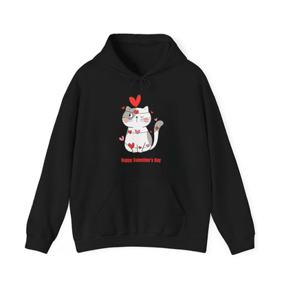 Cute Cat Valentine's Day Hoodie, Unisex Sweatshirt for Pet Lovers, Cozy Gift, Valentine's Day Apparel, Cat Lover Hoodie, Heart Design