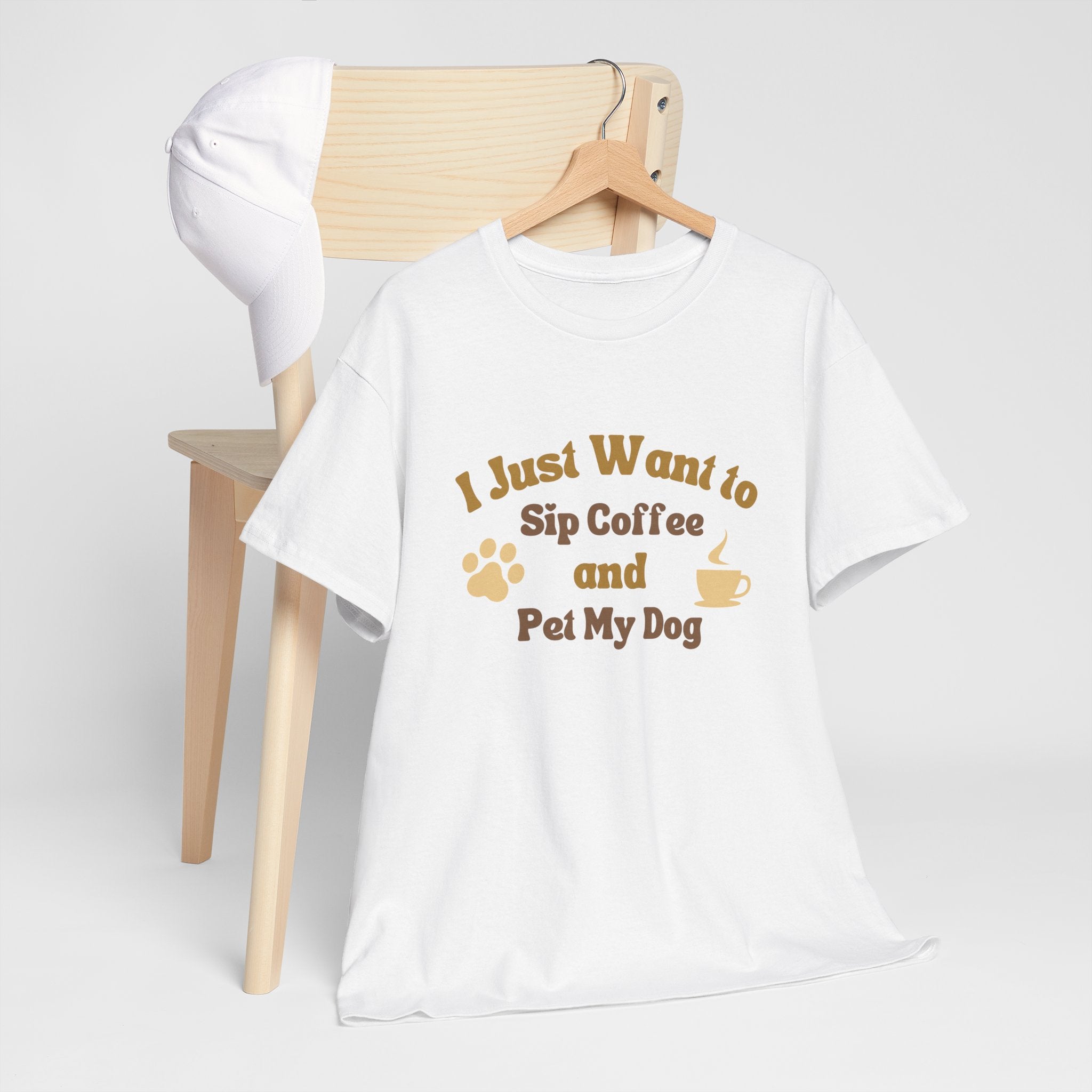I Just Want to Sip Coffee and Pet My Dog Unisex Heavy Cotton Tee, Funny Dog Lover Shirt, Gift for Dog Owners, Coffee Lovers Tee, Casual