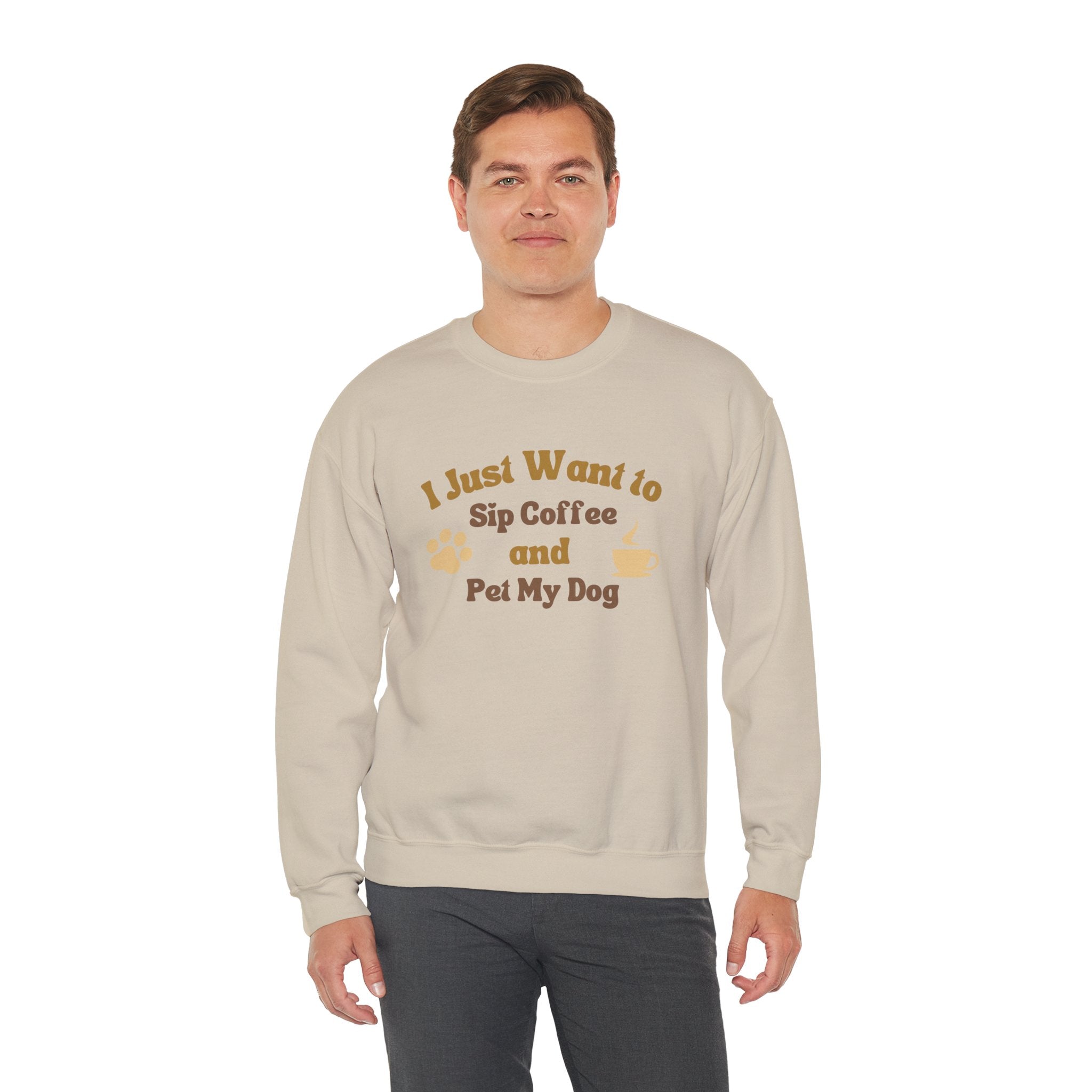 Cozy Dog Lover Crewneck Sweatshirt - I Just Want to Sip Coffee and Pet My Dog, Animal Lover Apparel, Gift for Dog Parents, Relaxed