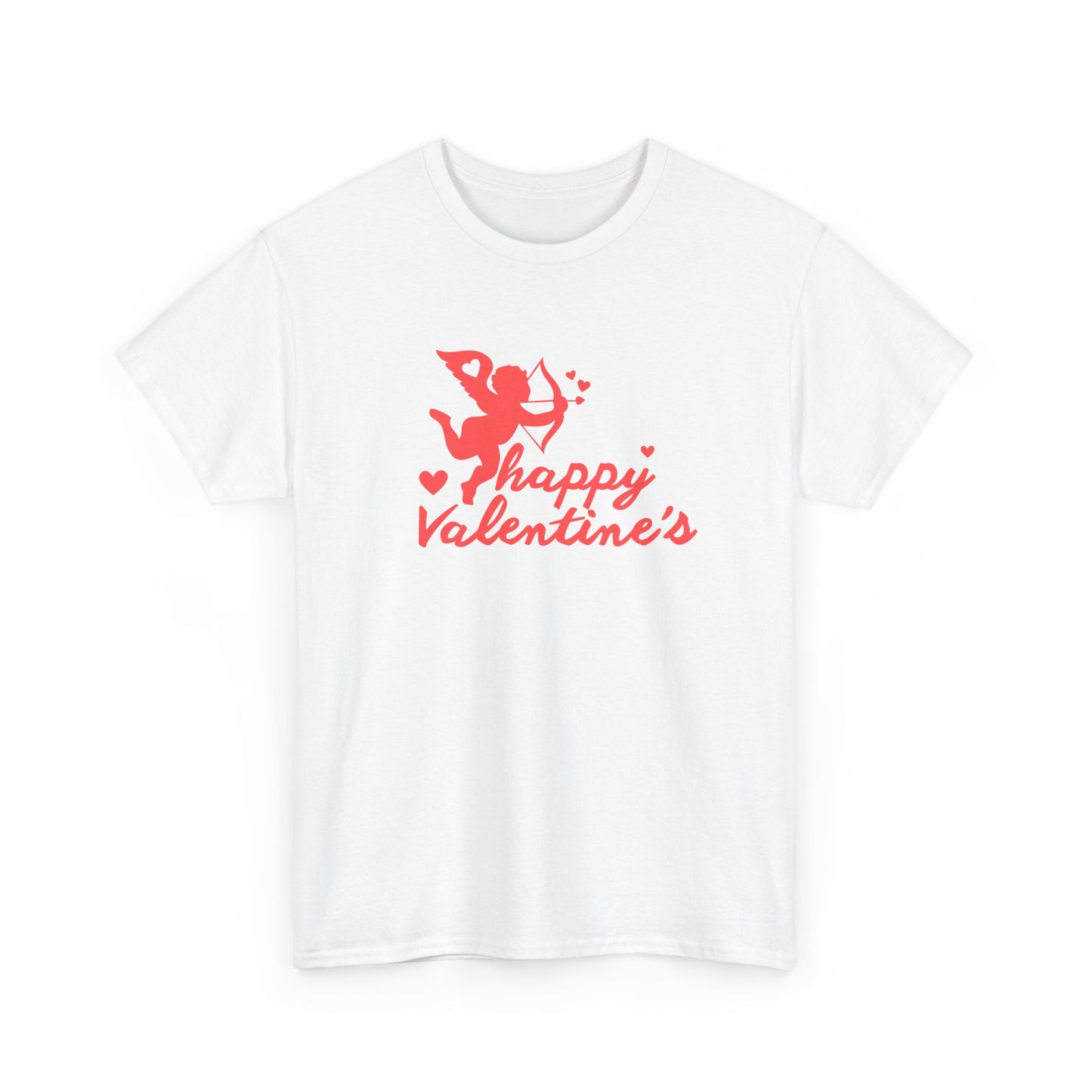 Happy Valentine's Unisex Heavy Cotton Tee, Cute Love Shirt, Valentine's Day Gift, Couple's Apparel, Heart Graphic Tee