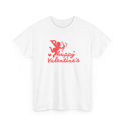 Happy Valentine's Unisex Heavy Cotton Tee, Cute Love Shirt, Valentine's Day Gift, Couple's Apparel, Heart Graphic Tee