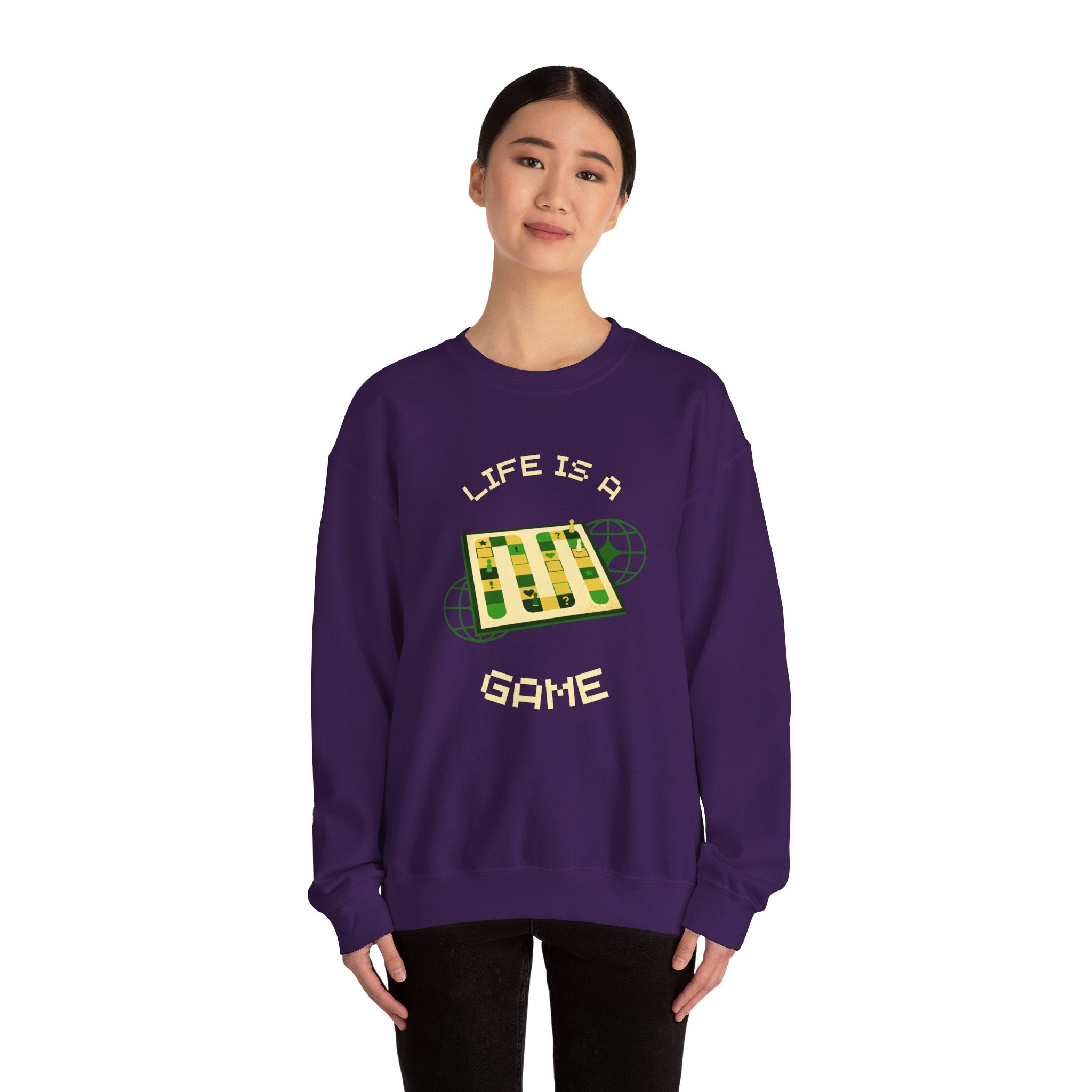 Game Board Life Is a Game Crewneck Sweatshirt, Casual Fun Gaming Sweatshirt