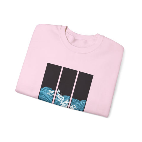 Japanese inspired Wave Art Unisex Crewneck Sweatshirt - Cozy Ocean Vibes, Perfect for Beach Lovers, Casual Wear, Summer Fashion