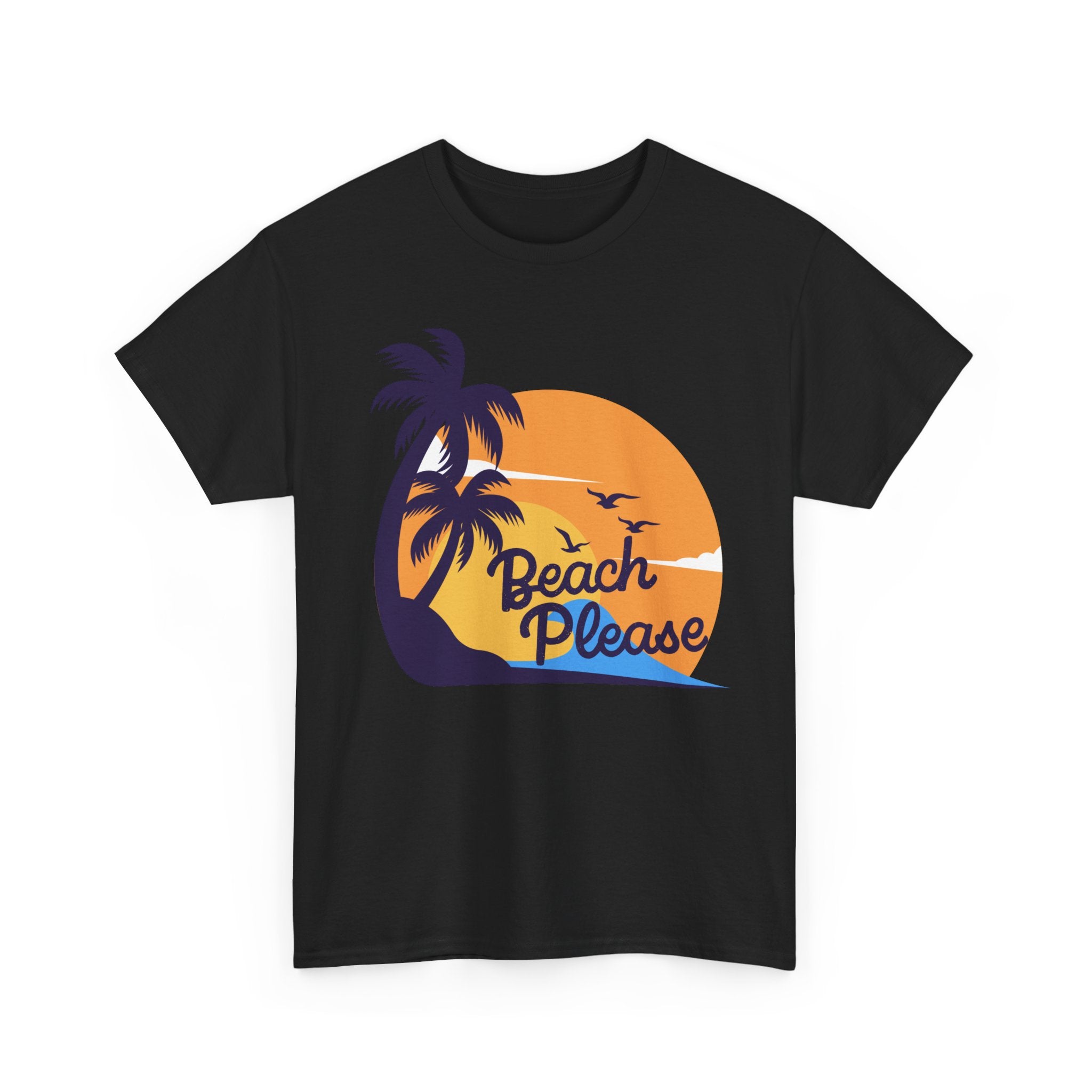 Beach Please Unisex Heavy Cotton Tee - Relaxed Summer Vibe, Perfect for Vacations, Beach Days, Casual Outfits, Gift for Beach Lovers