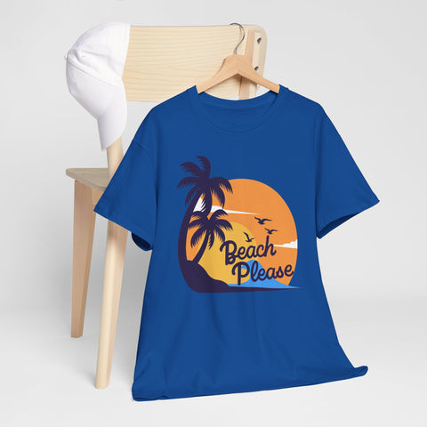 Beach Please Unisex Heavy Cotton Tee - Relaxed Summer Vibe, Perfect for Vacations, Beach Days, Casual Outfits, Gift for Beach Lovers