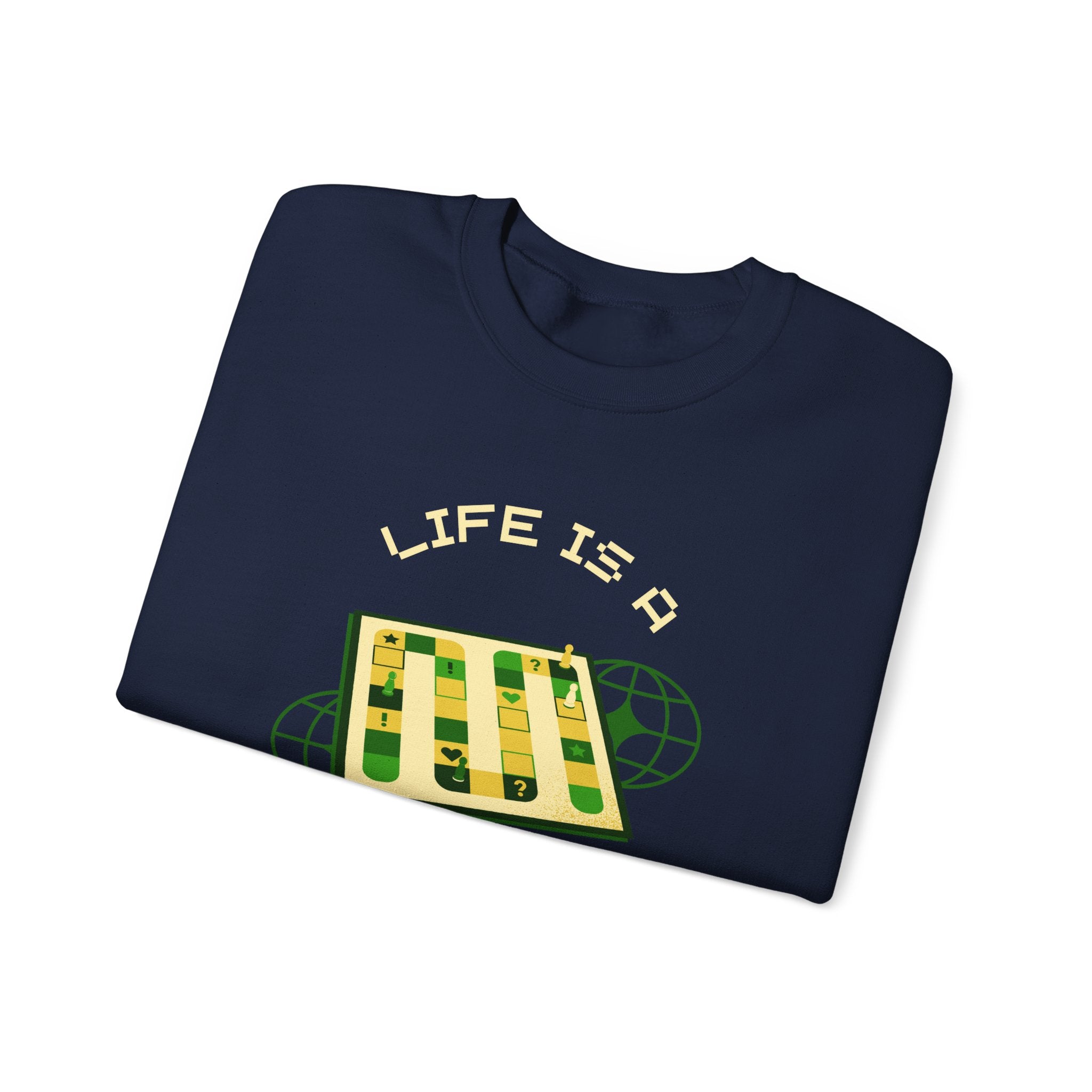 Game Board Life Is a Game Crewneck Sweatshirt, Casual Fun Gaming Sweatshirt