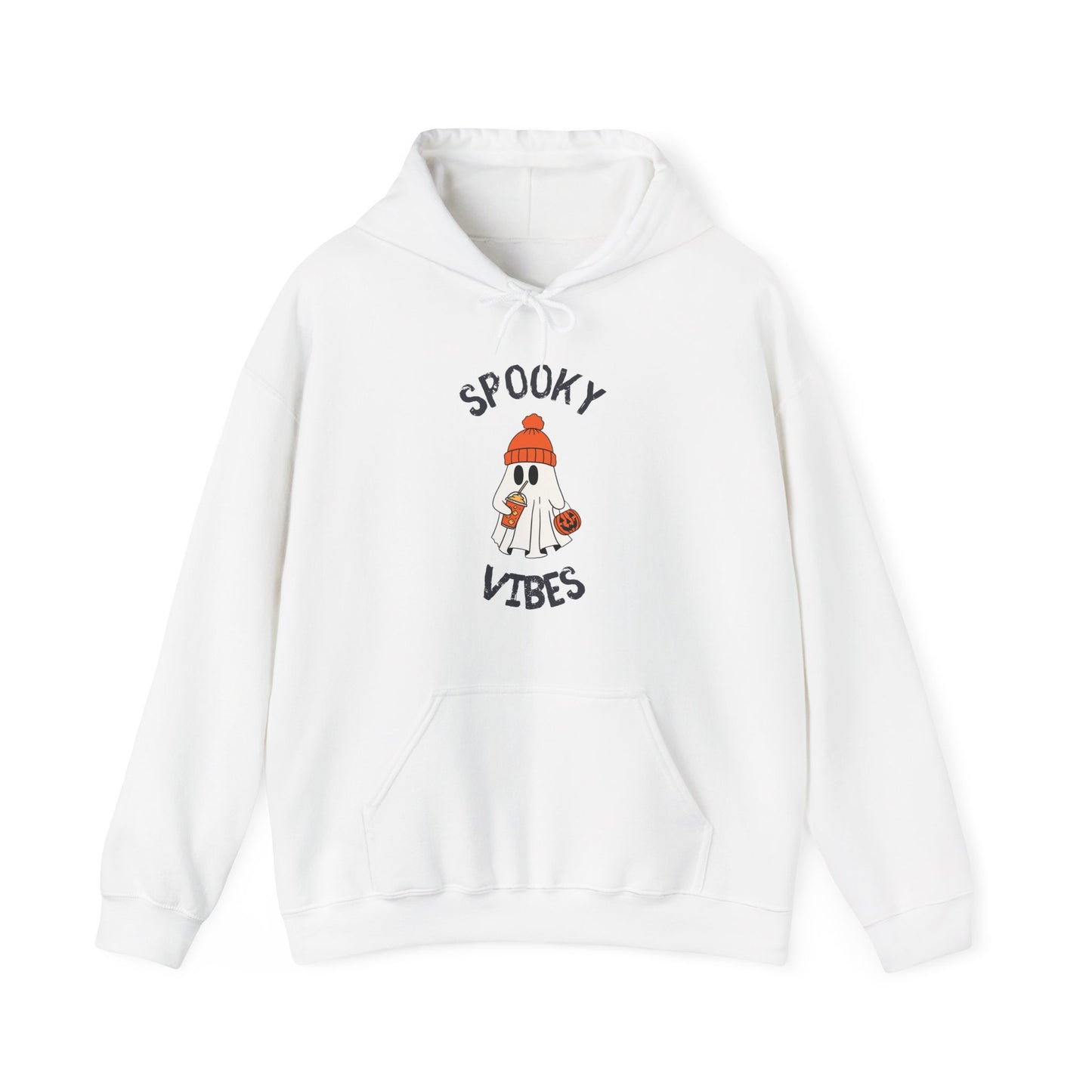 Spooky Vibes Unisex Heavy Blend™ Hooded Sweatshirt, Halloween Hoodie, Cozy Fall Sweatshirt, Ghost Graphic Pullover, Casual Autumn Wear,