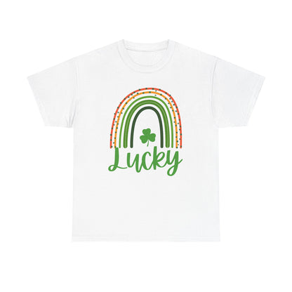 Lucky Rainbow Unisex Heavy Cotton Tee, St Patrick's Day Shirt, Gift for Friends, Everyday Tee, Casual Wear, Feel Good Fashion