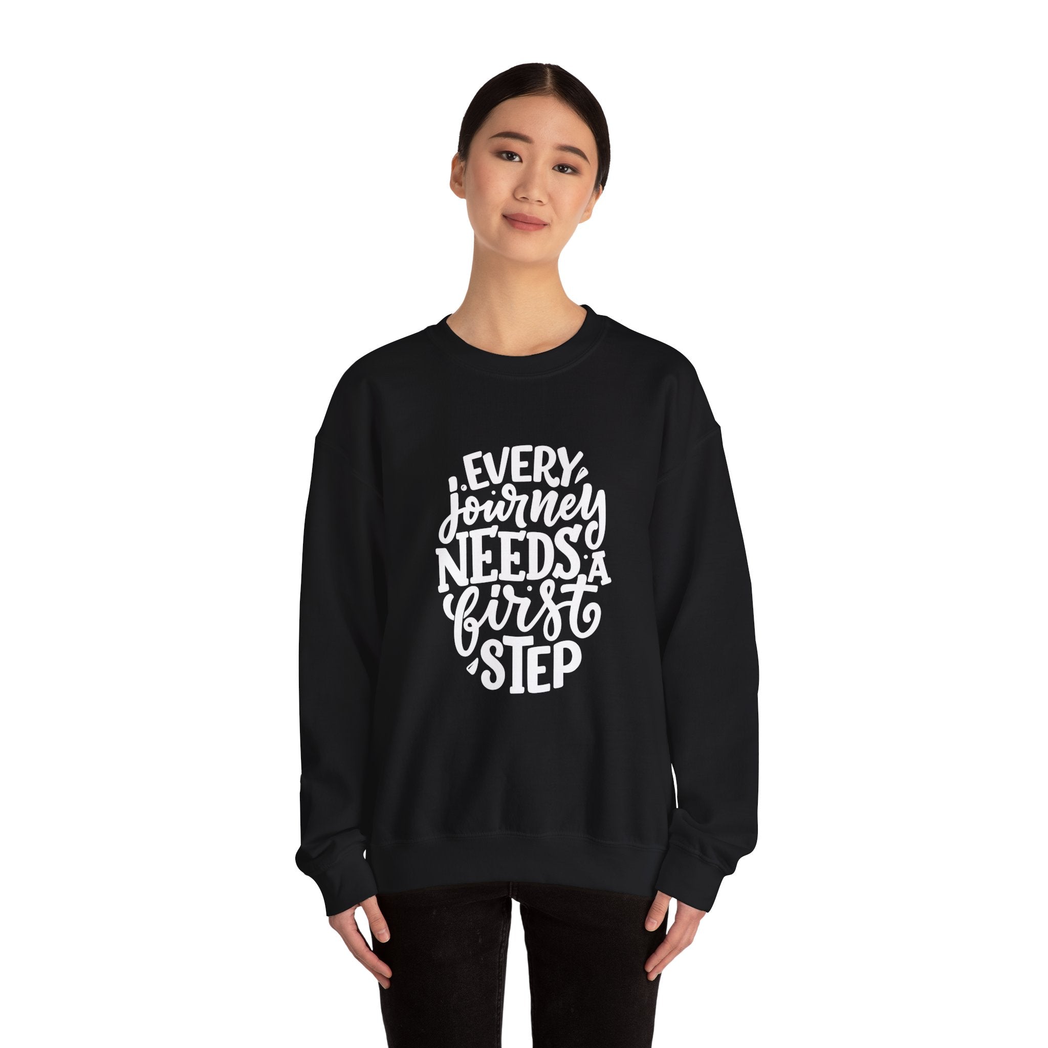 Inspirational Crewneck Sweatshirt, Motivational Quotes Gift, Cozy Jumper, Unisex Sweater, Every Journey Needs a First Step