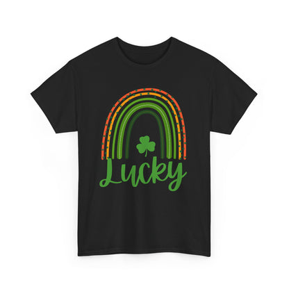 Lucky Rainbow Unisex Heavy Cotton Tee, St Patrick's Day Shirt, Gift for Friends, Everyday Tee, Casual Wear, Feel Good Fashion