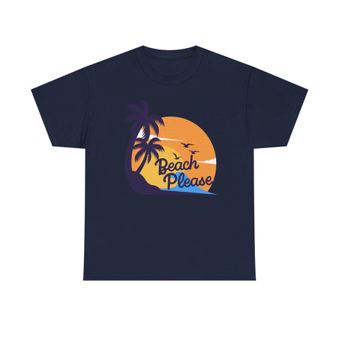 Beach Please Unisex Heavy Cotton Tee - Relaxed Summer Vibe, Perfect for Vacations, Beach Days, Casual Outfits, Gift for Beach Lovers