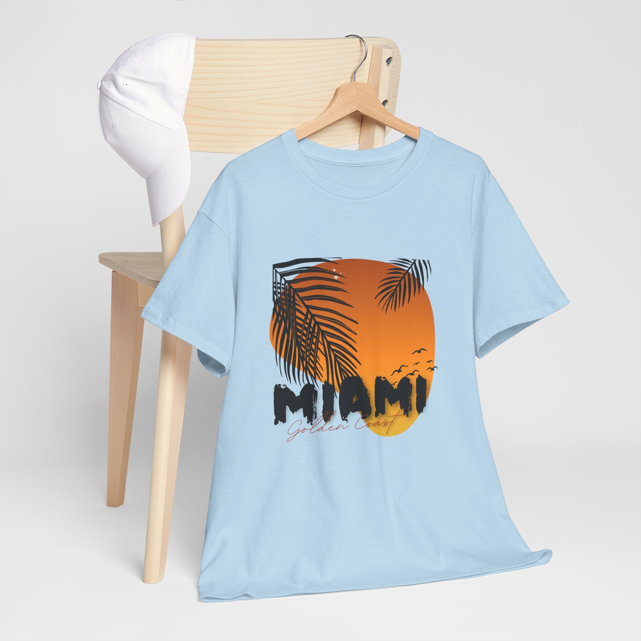 Miami Sunset Unisex Heavy Cotton Tee | Casual Summer T-Shirt, Relaxed Fit Shirt