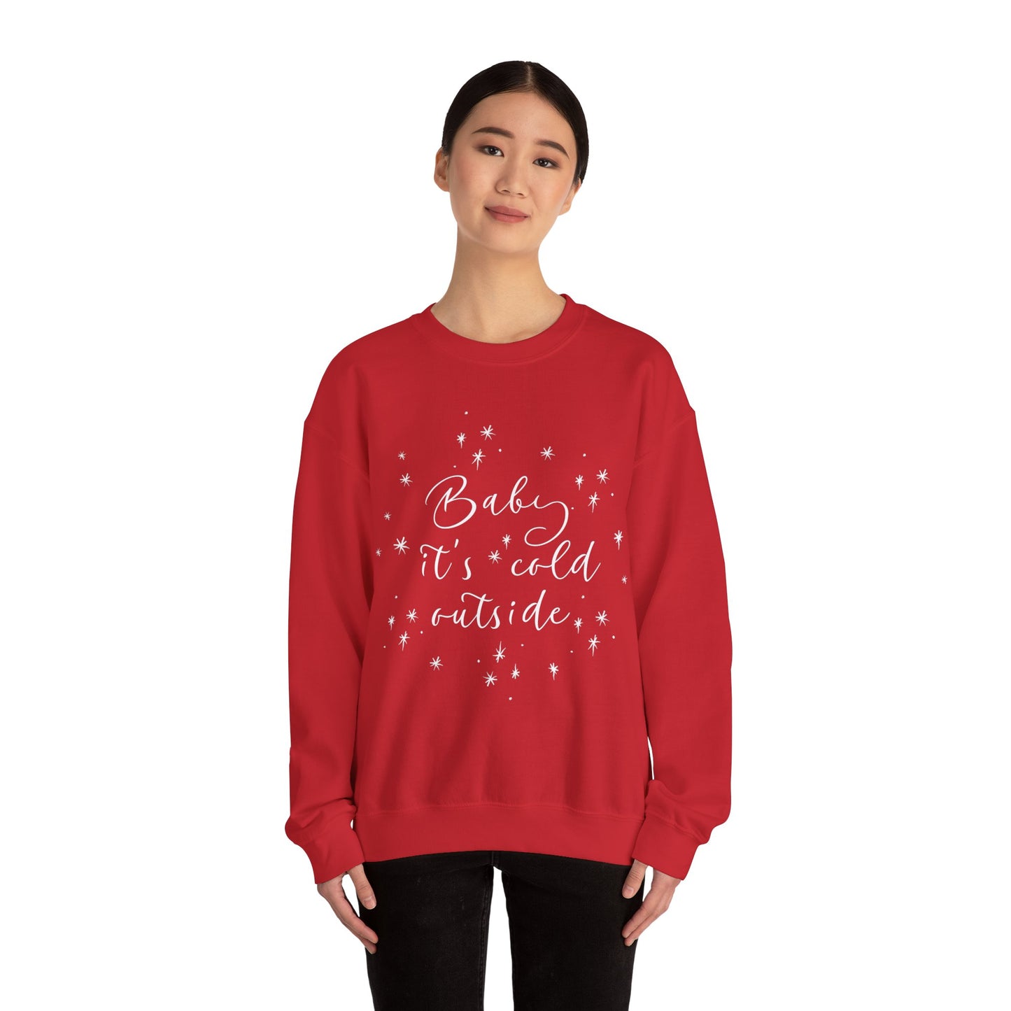 Cozy Winter Sweatshirt - "Baby, It's Cold Outside" Holiday Apparel, Unisex Gift, Perfect for Christmas, Cozy Nights In, Seasonal Vibes,