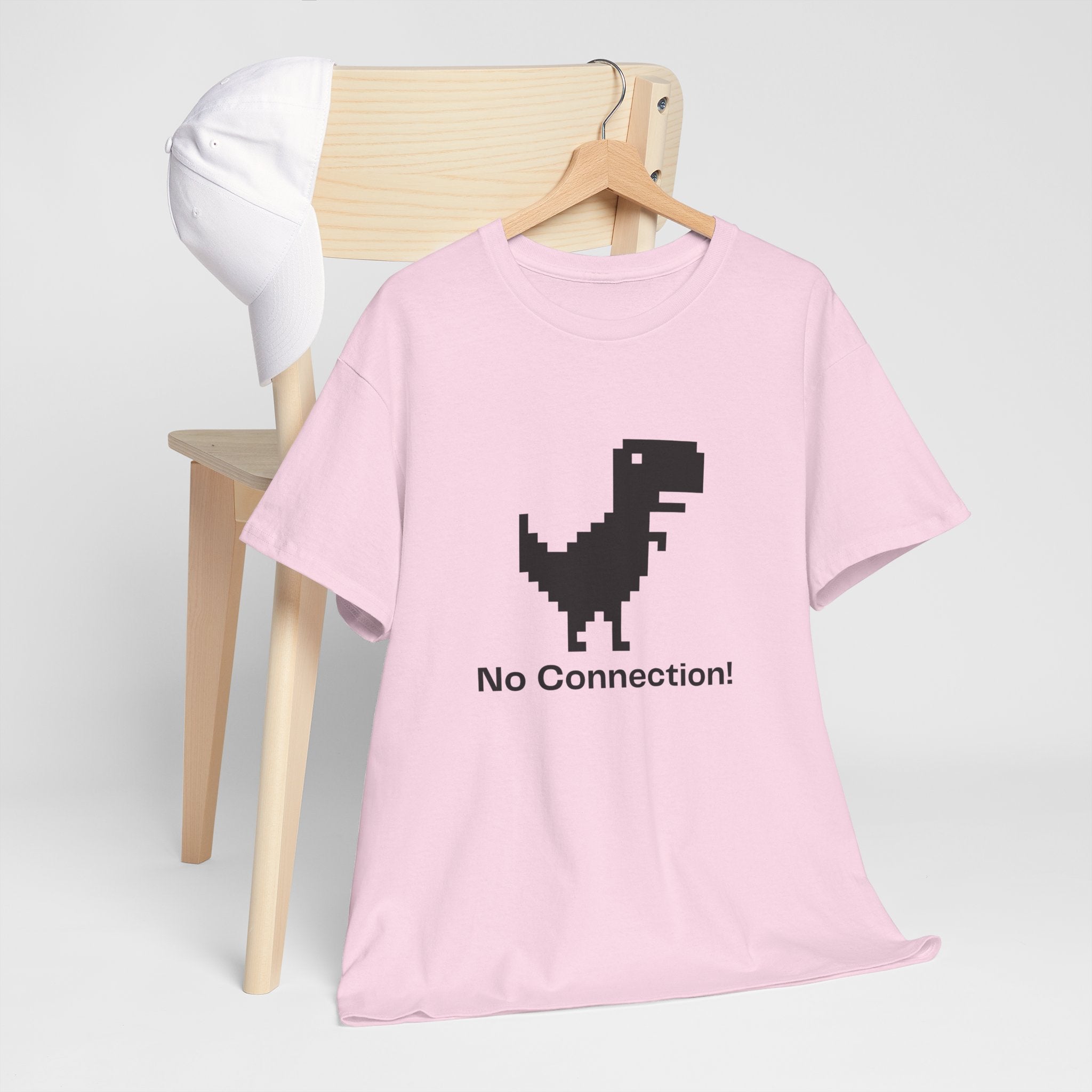 Funny Dinosaur Tee, No Connection! T-Shirt, Unisex Heavy Cotton Tee, Gift for Gamers, Quirky Casual Wear, Internet Humor Shirt