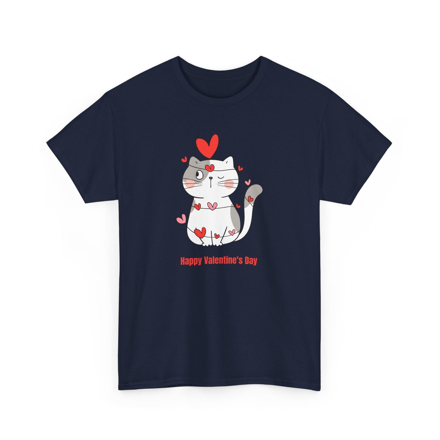 Valentine's Day Cat Tee Unisex Cotton T-Shirt for Pet Lovers Gifts for Her Cute Animal Graphic Shirt Valentine's Day