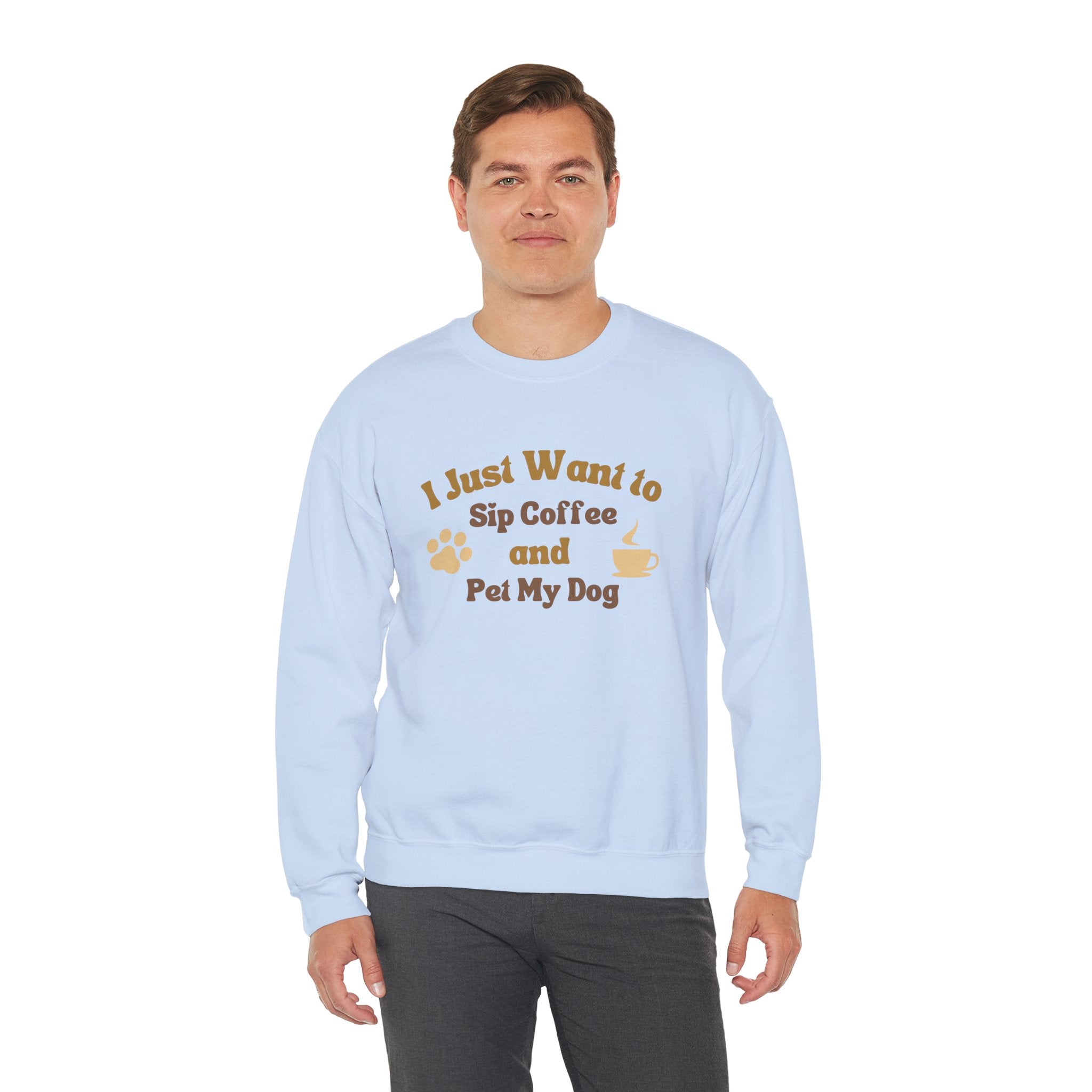Cozy Dog Lover Crewneck Sweatshirt - I Just Want to Sip Coffee and Pet My Dog, Animal Lover Apparel, Gift for Dog Parents, Relaxed