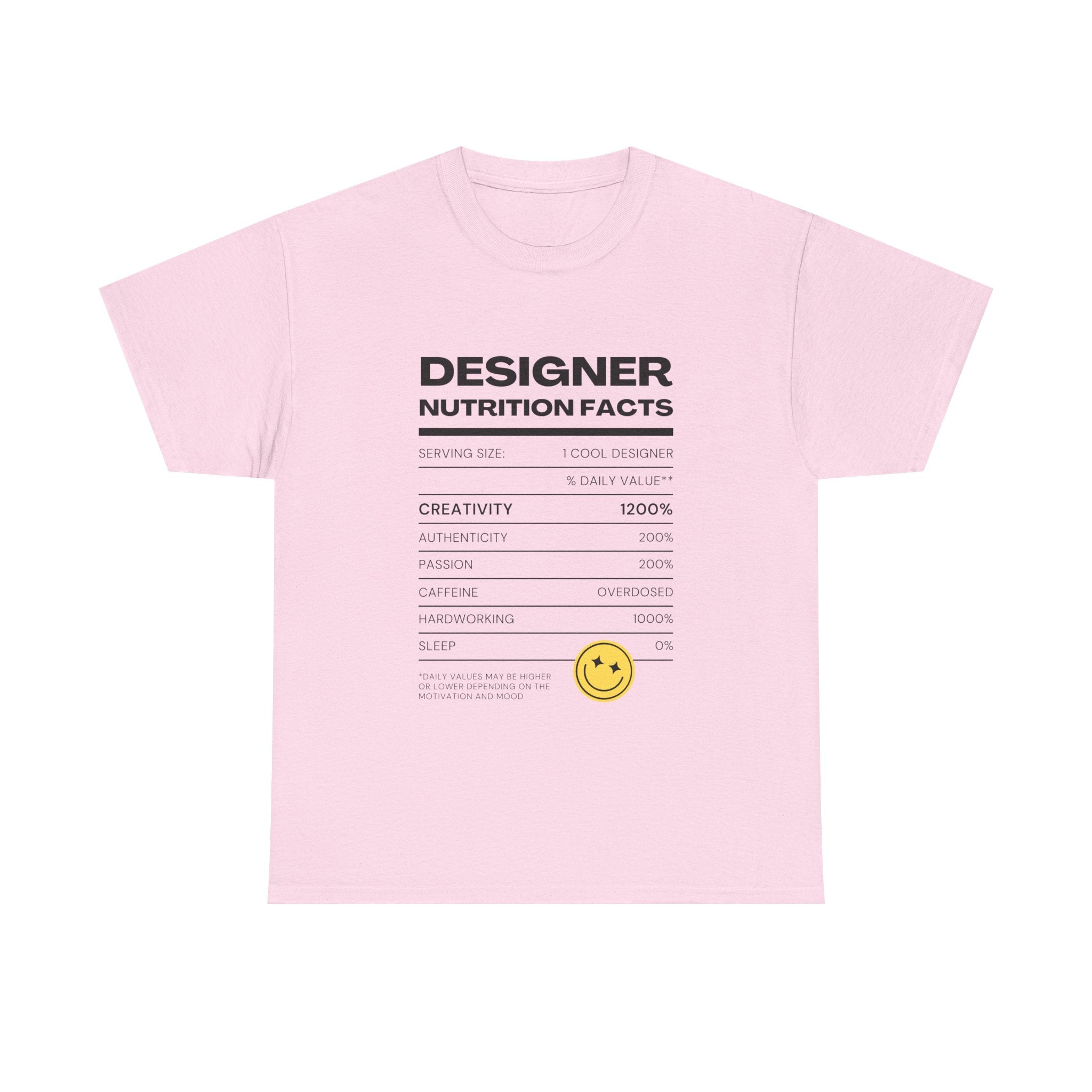 Designer Nutrition Facts Tee | Funny Graphic Unisex T-Shirt, Cool Designer Gift, Creative Apparel, Humorous Tee, Gifts for Designers