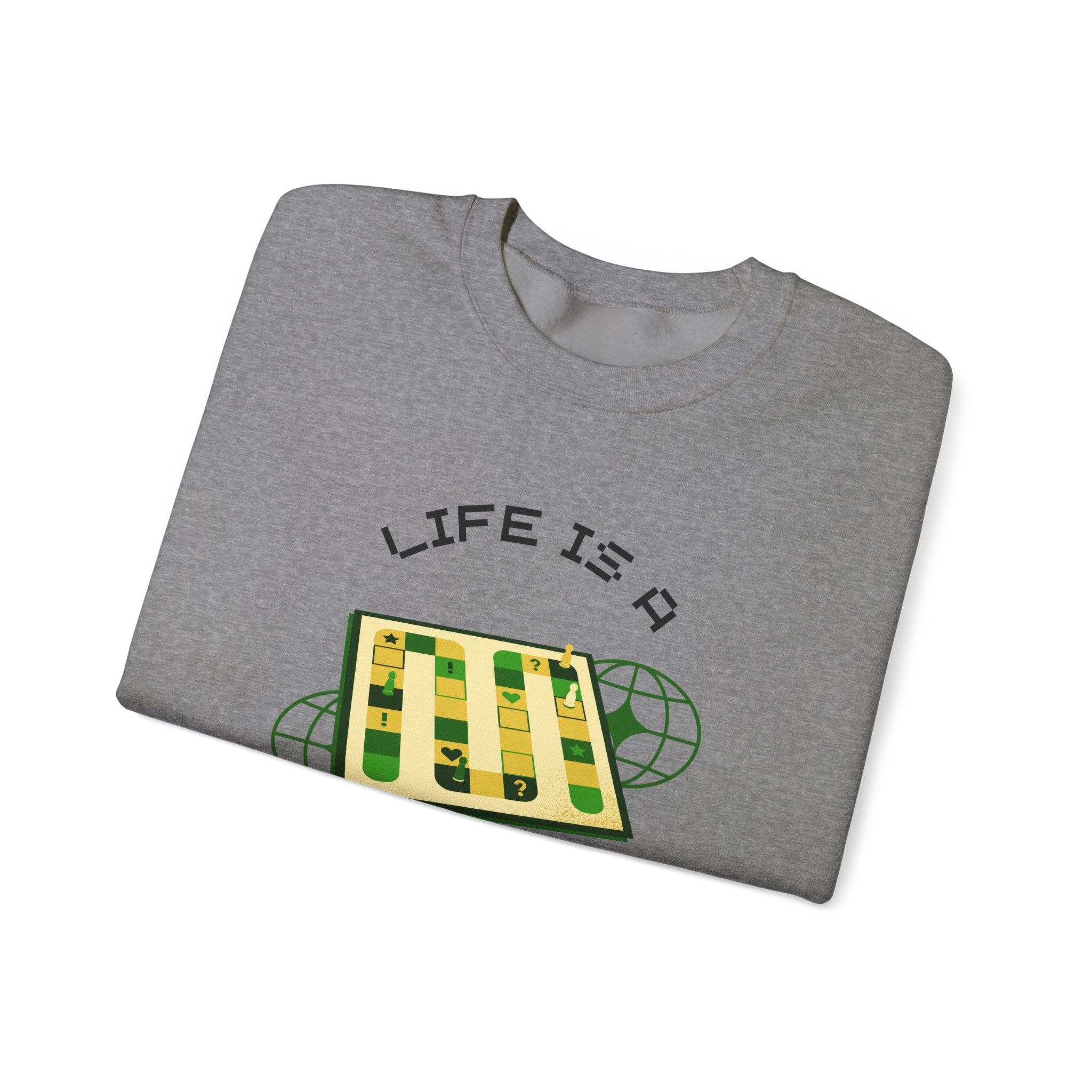 Game Board Life Is a Game Crewneck Sweatshirt, Casual Fun Gaming Sweatshirt