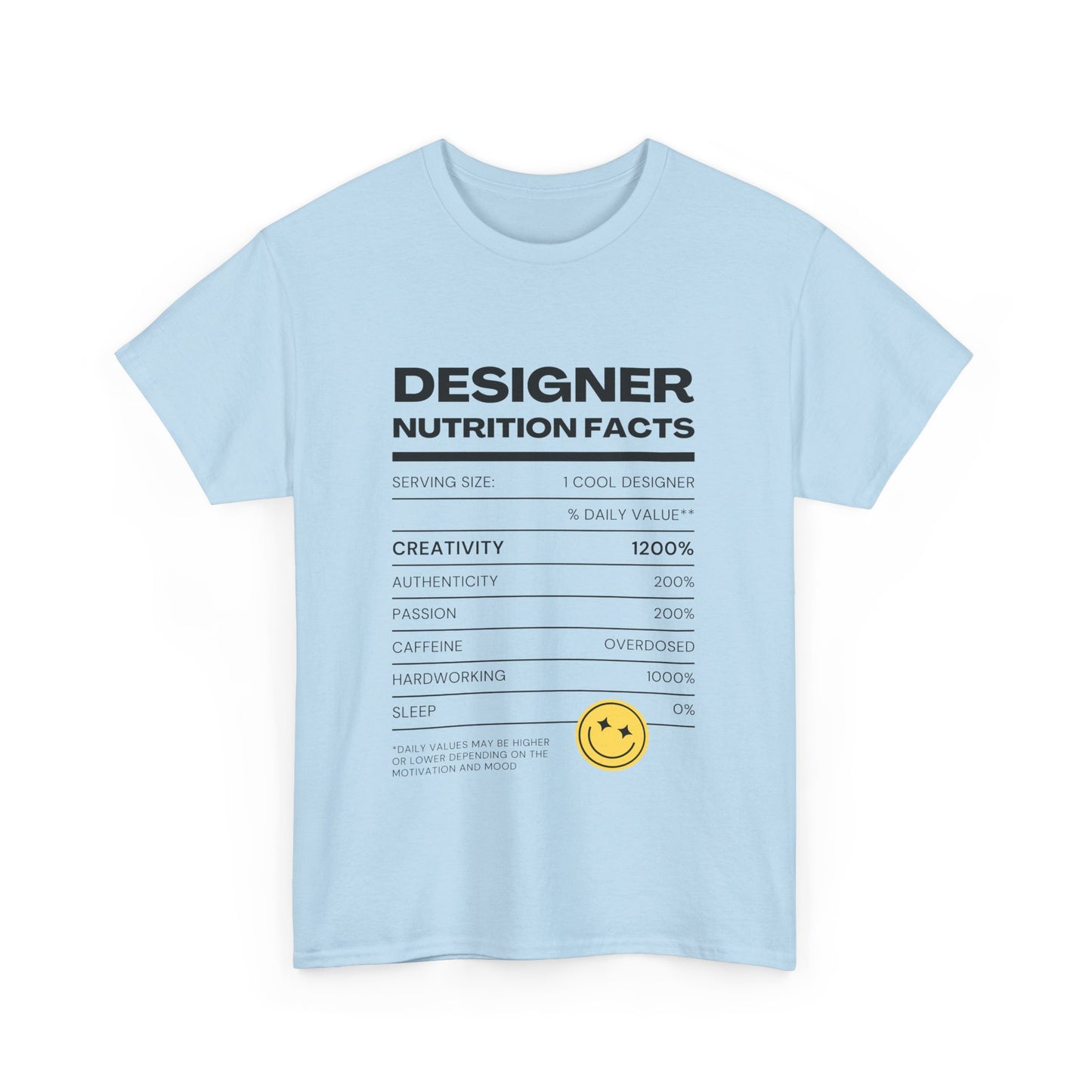 Designer Nutrition Facts Tee | Funny Graphic Unisex T-Shirt, Cool Designer Gift, Creative Apparel, Humorous Tee, Gifts for Designers