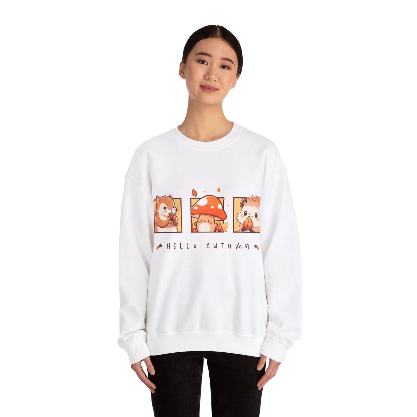 Cozy Autumn Illustration Sweatshirt, Fall Fashion, Unisex Crewneck, Perfect for Pumpkin Spice Season, Gifts for Nature Lovers, Hello Autumn