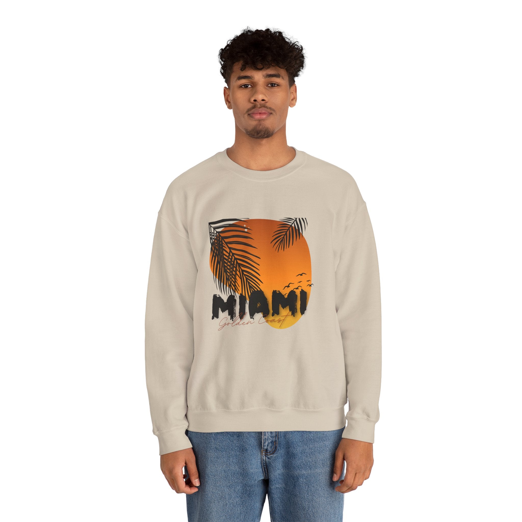 Miami Sunset Crewneck Sweatshirt, Beach Vibes Apparel, Unisex Casual Wear, Summer Fashion