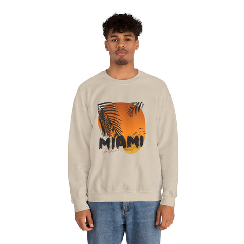 Miami Sunset Crewneck Sweatshirt, Beach Vibes Apparel, Unisex Casual Wear, Summer Fashion